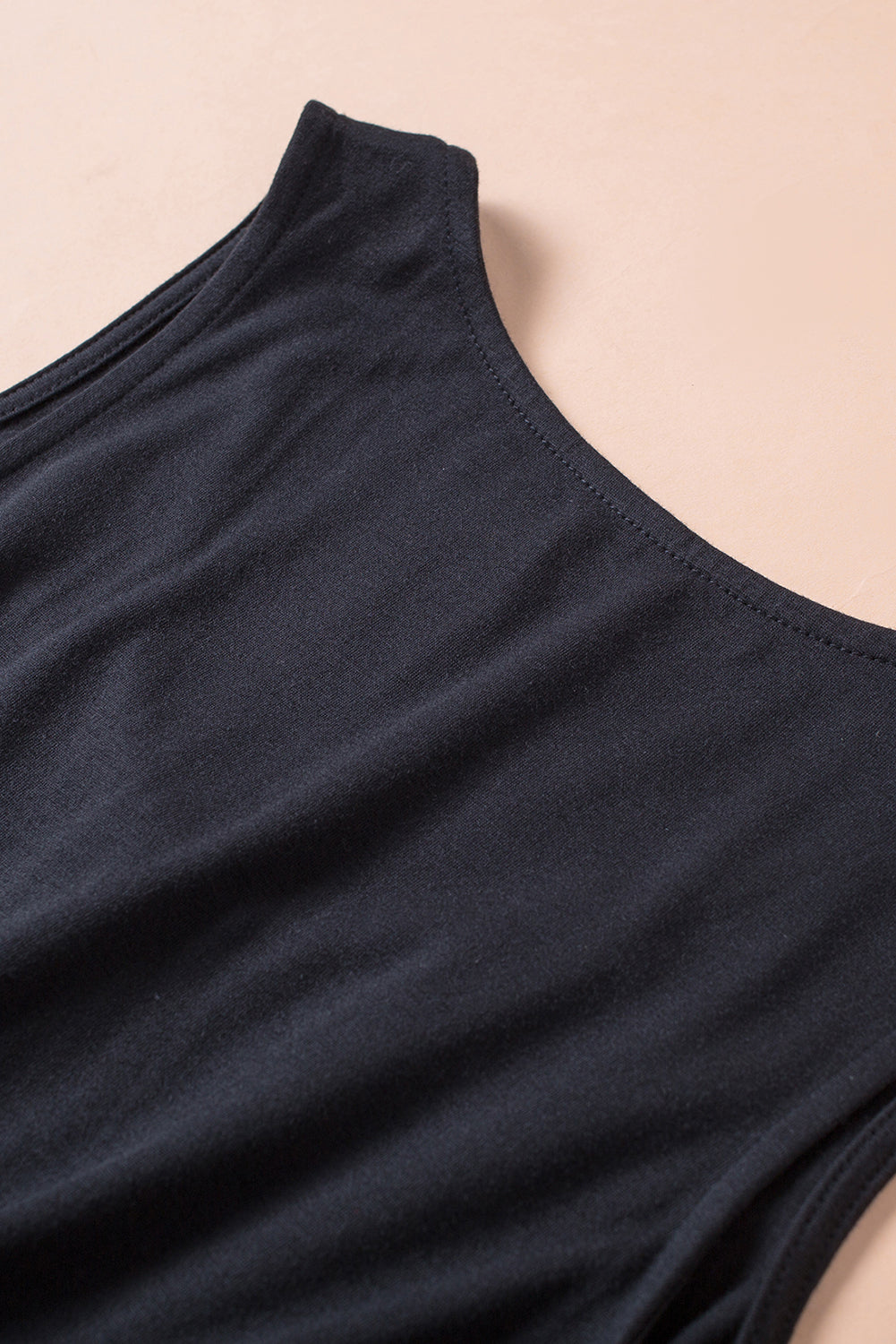 Button Front Shirred Waist Casual Tank Summer Black Dress - Saffronfashionindia