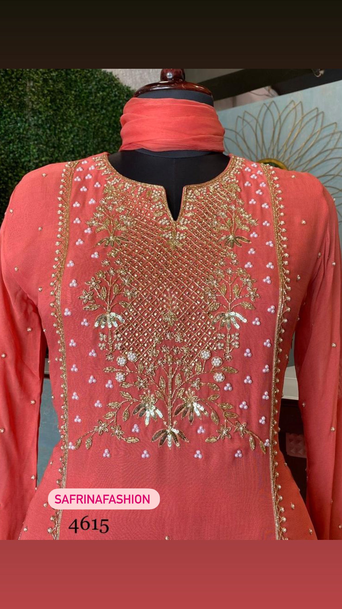 Wahija peachy Gorgette dress - Saffronfashionindia