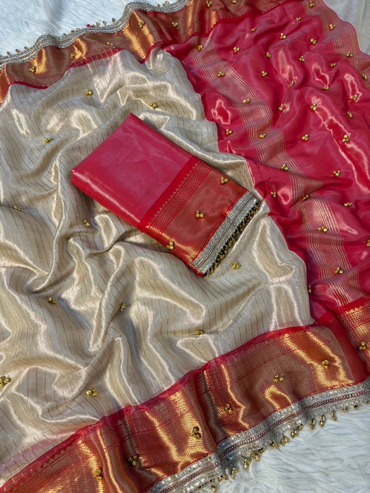 Handmade tissue saree ghungroo saree bollywood inspired sari blouse Saffronfashionindia