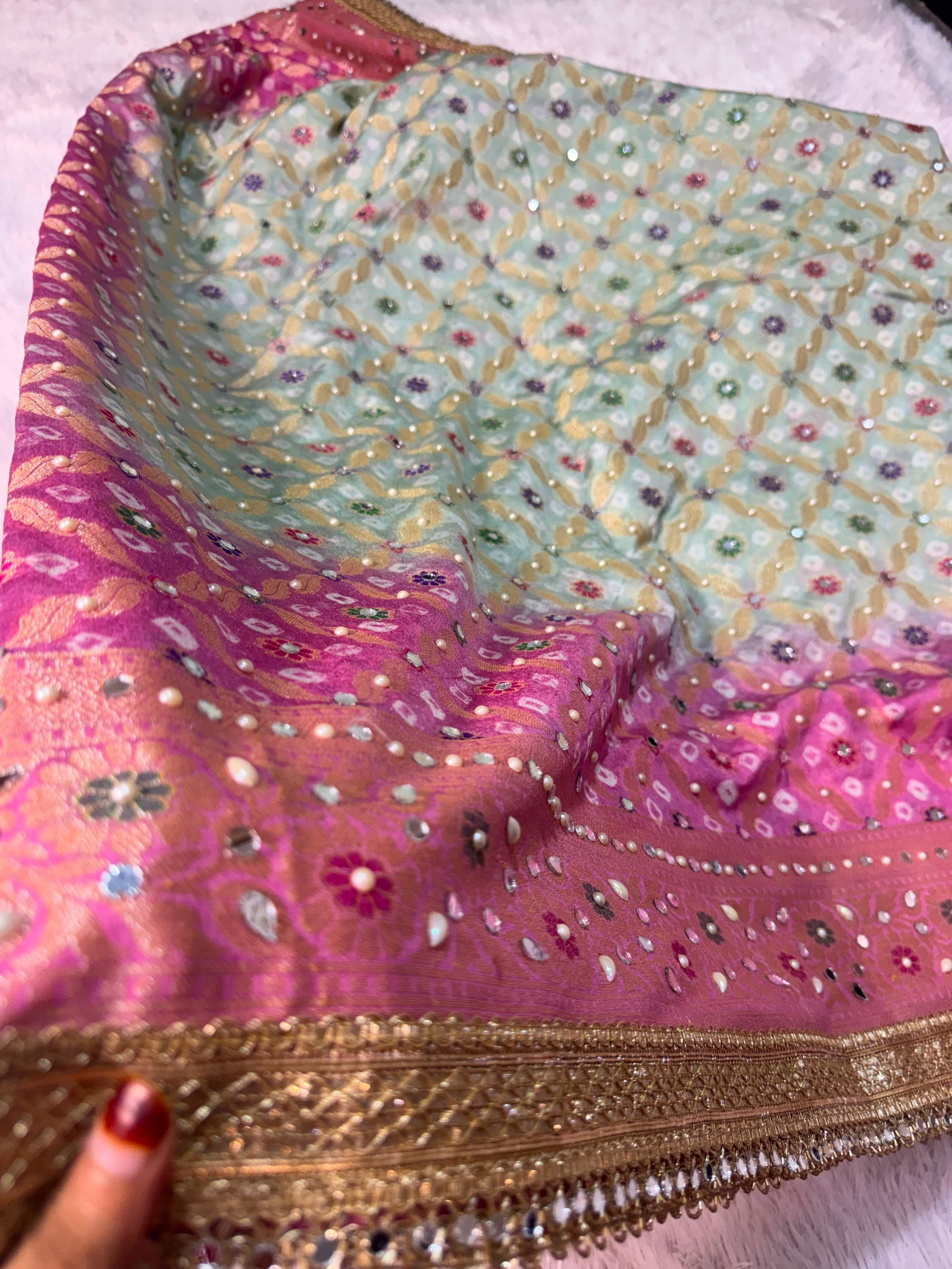 Banarsi soft Bandhej silk saree Indian saree women sari blouse SaffronFashion