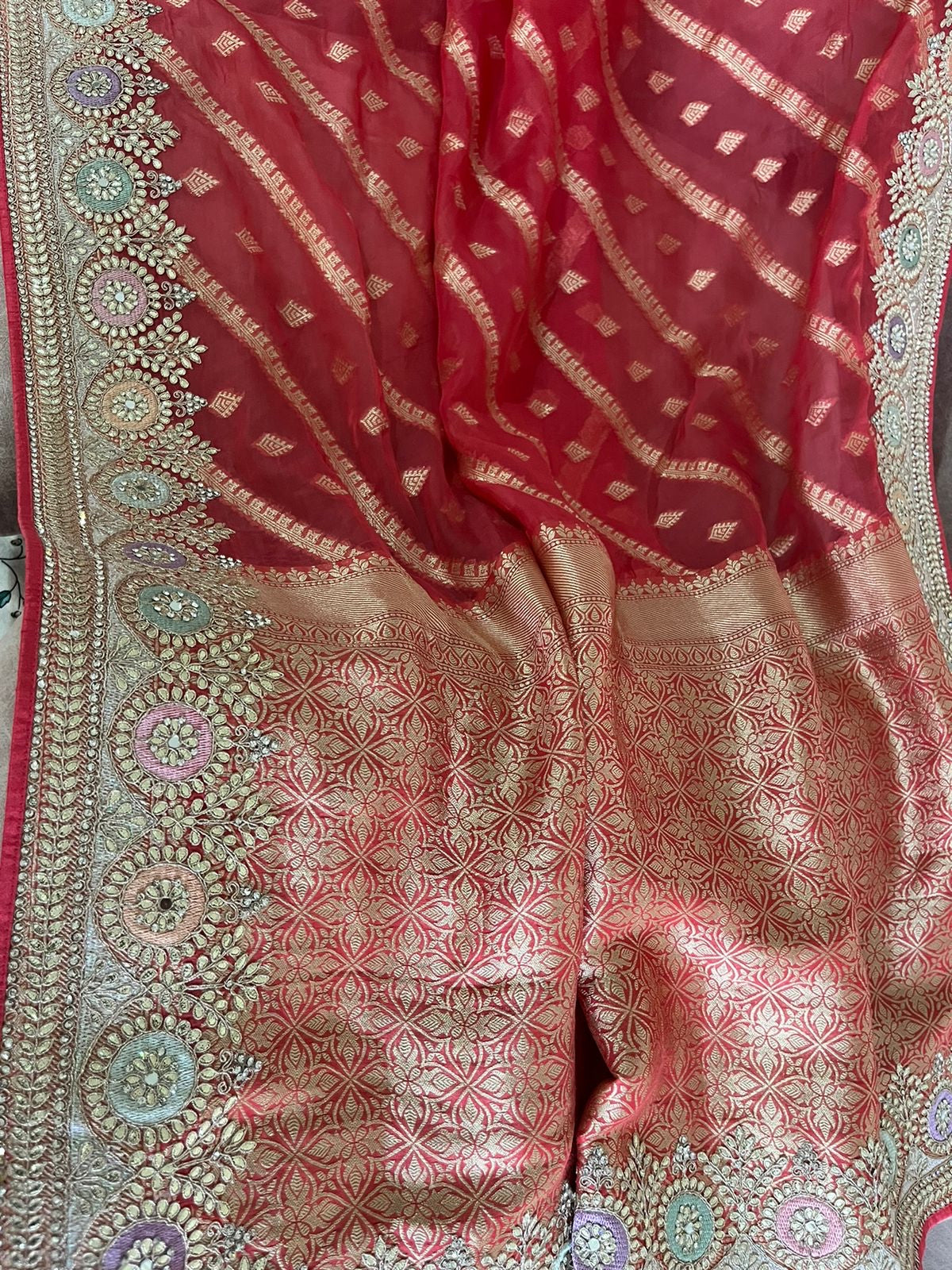 Gottapatti organza weaved saree reception saree - Saffronfashionindia