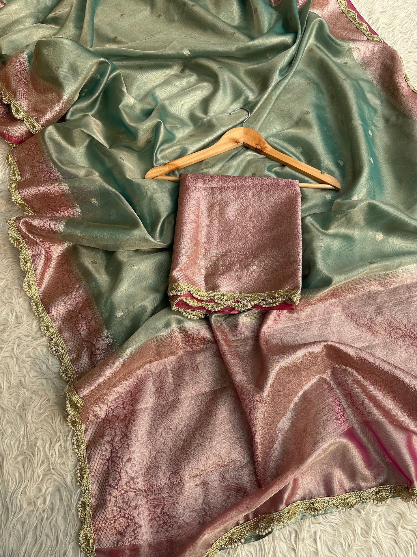 Lamie tissue silk saree Banarsi silk sari blouse Saffronfashionindia