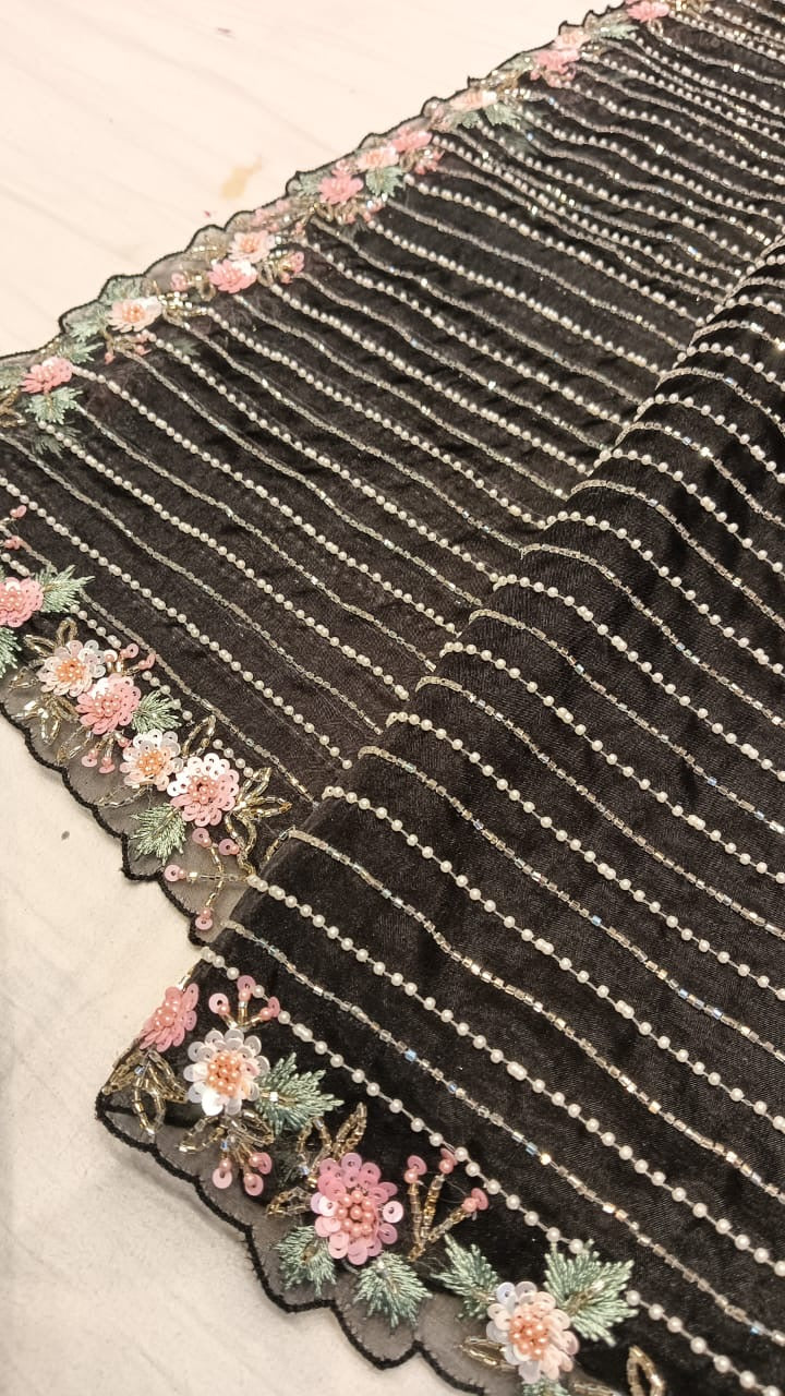Eid Special Black Embroidery Saree Partywear sarees - Saffronfashionindia