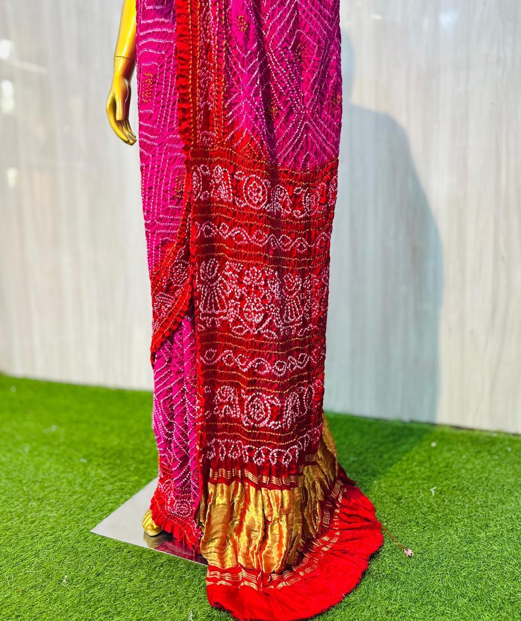 Bandhani gajji silk saree Indian traditional saree blouse - Saffronfashionindia