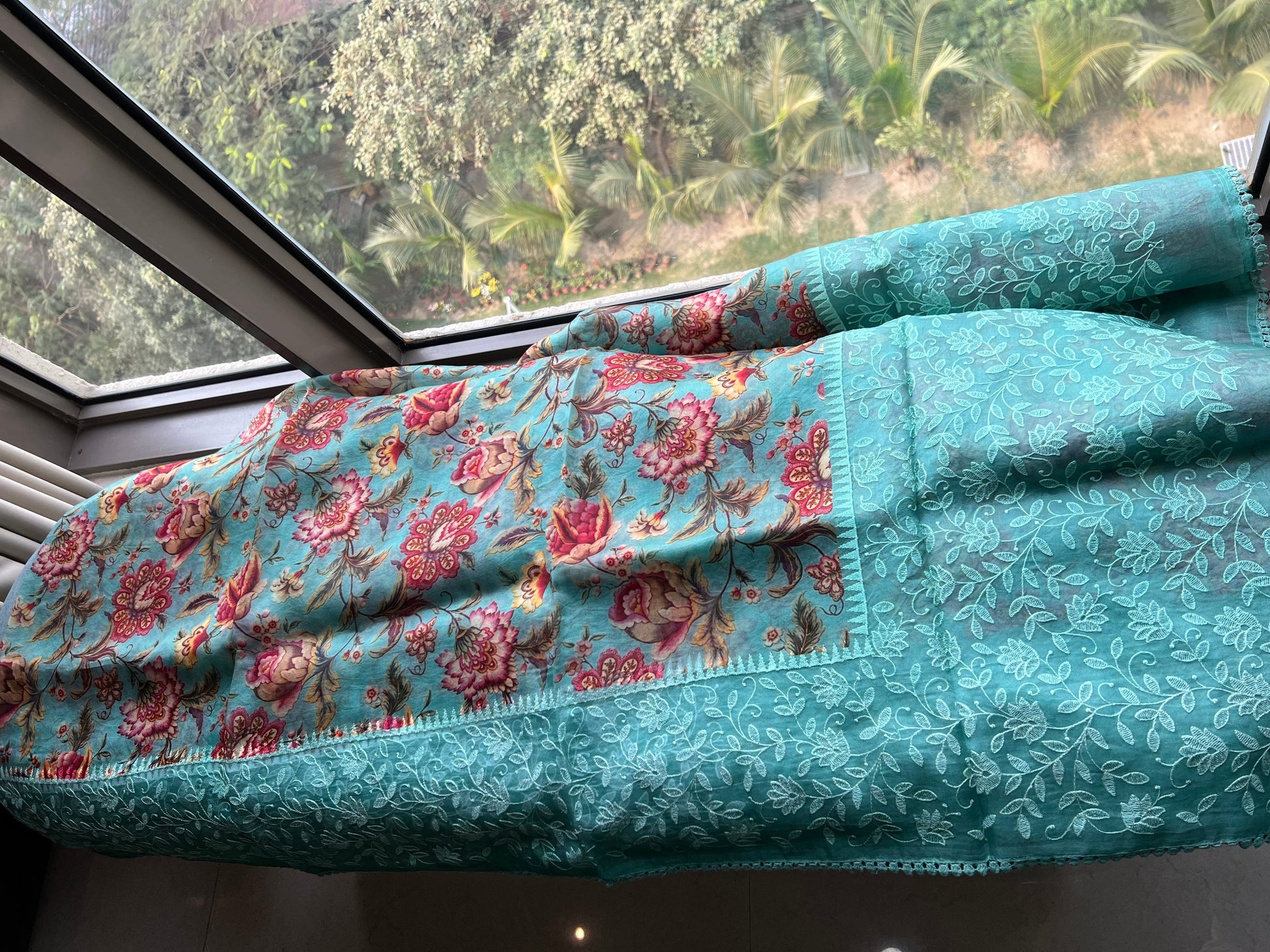 Firoza saree floral saree beautiful sari blouse SaffronFashion