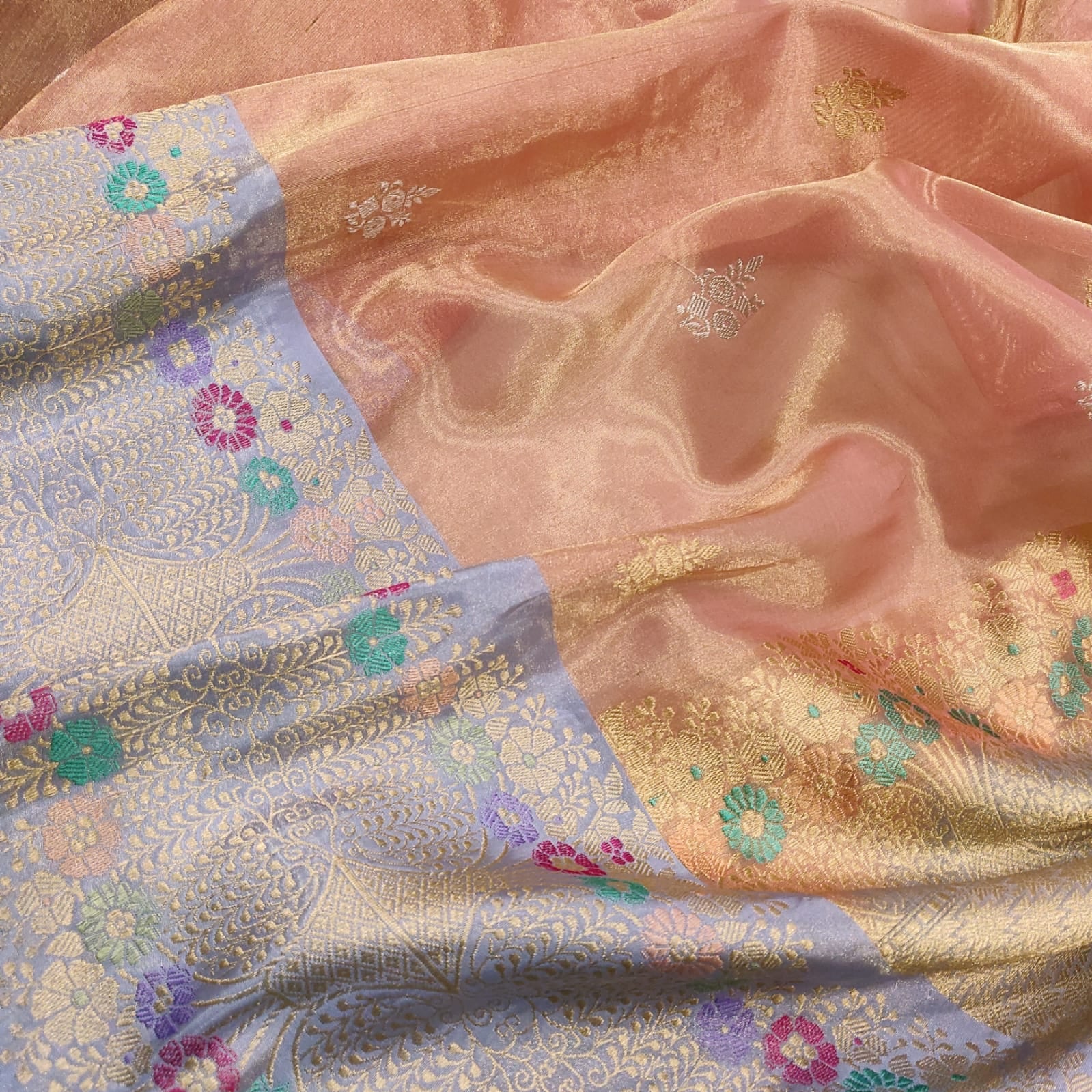 Tissue handwoven saree Indian traditional sari - Saffronfashionindia