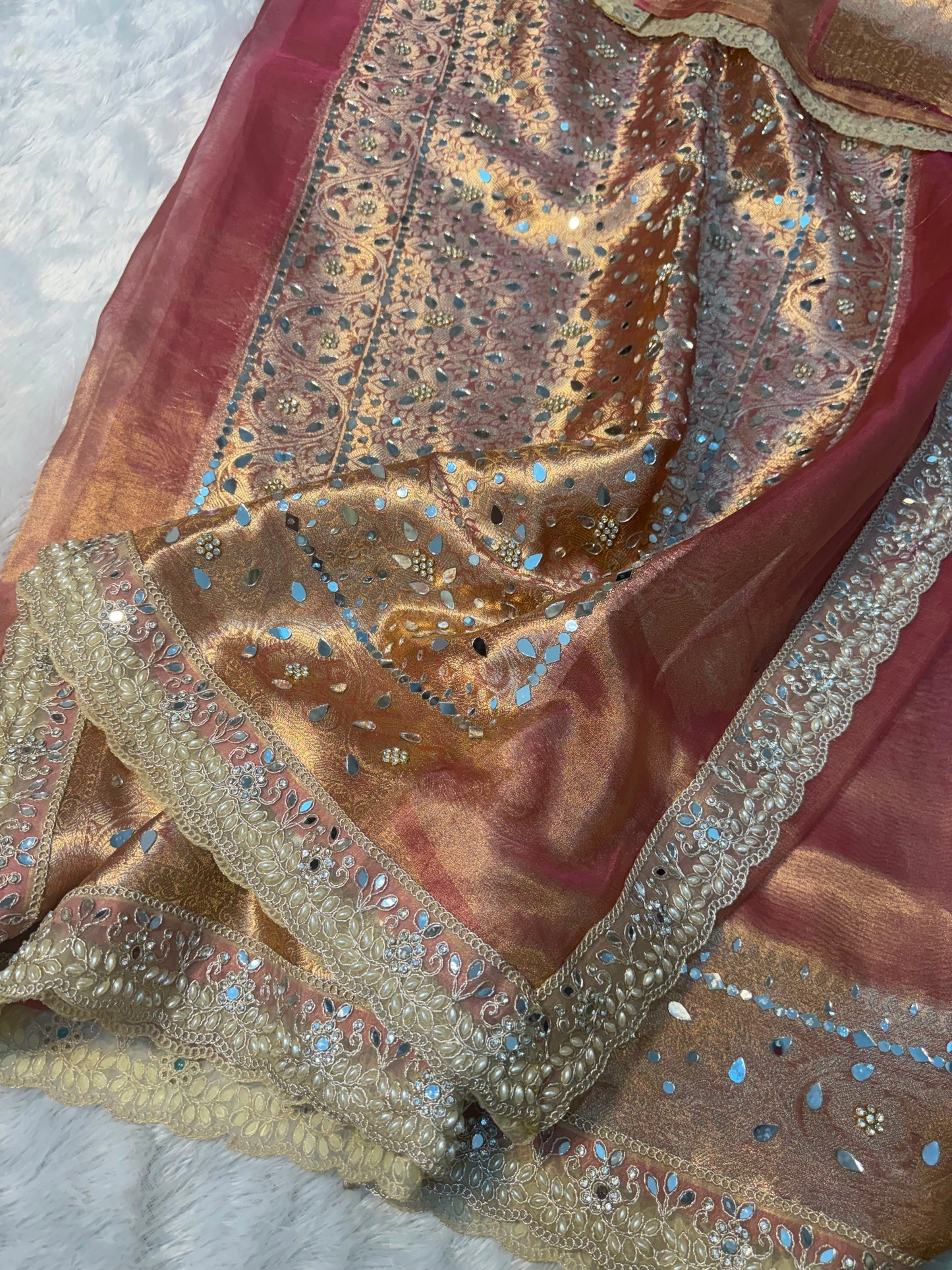 Mirror bloom saree partywear saree wedding sari blouse SaffronFashion