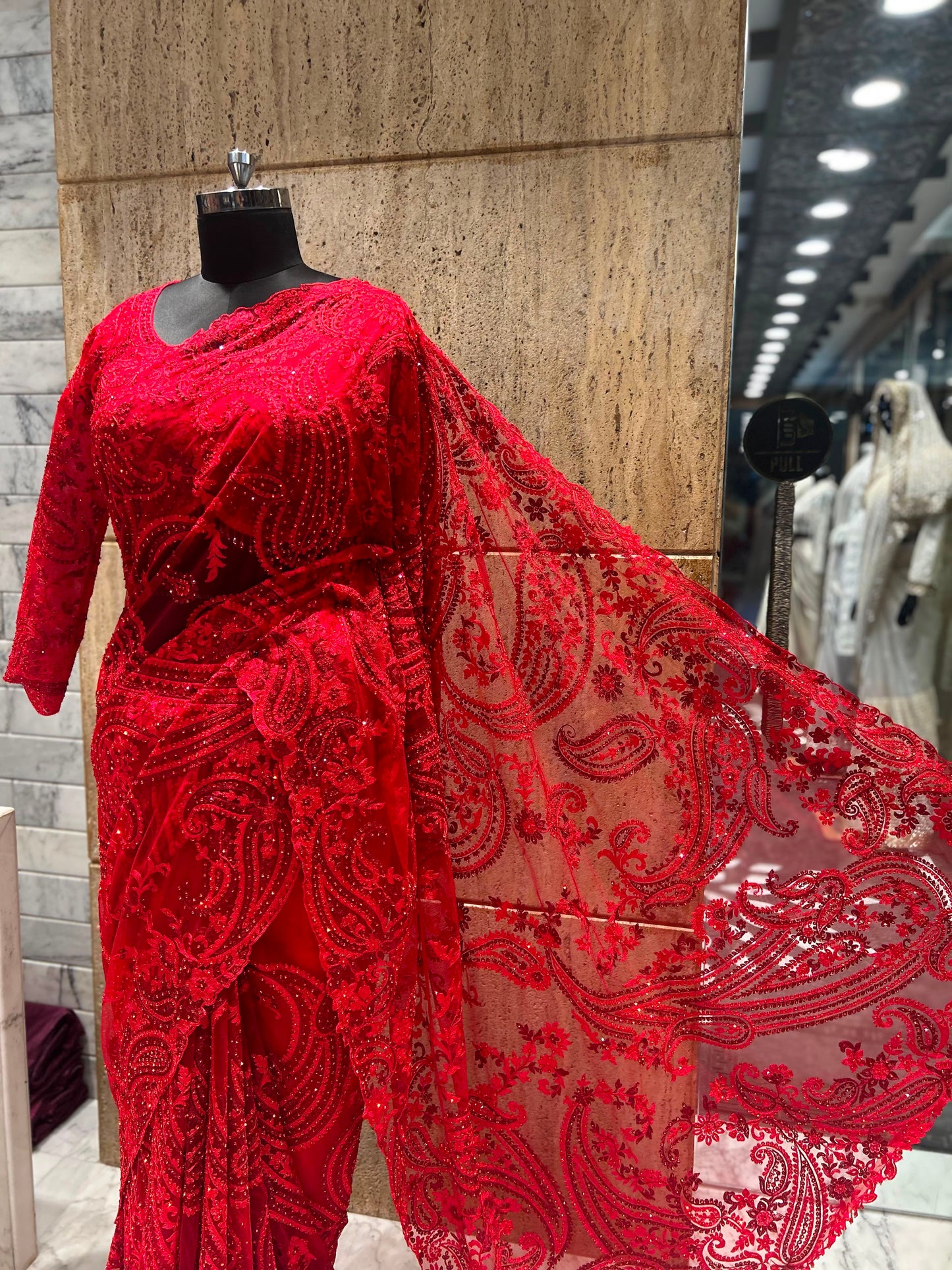 Red bridal saree net sari blouse wedding sarees Partywear sarees SaffronFashion