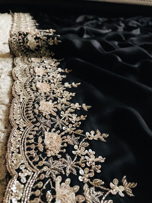 Black Sarin organza saree luxury saree Partywear sari Indian wedding sarees Saffronfashionindia