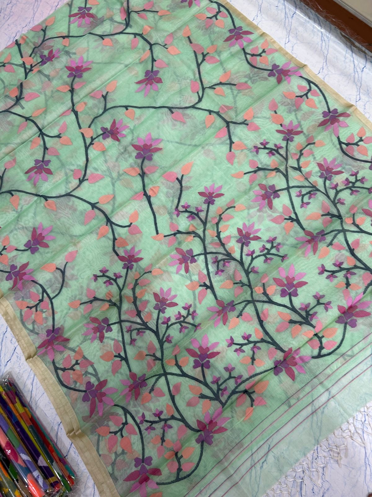 Ramvi Jamdani saree handwoven muslin Tantuj sarees - Saffronfashionindia