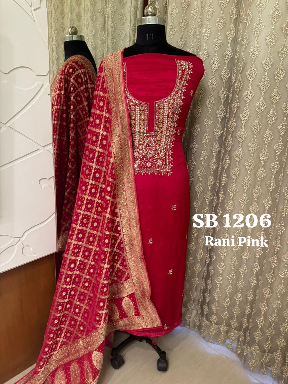 Mirror Handwork Chinon Salwar suit Indian dress - Saffronfashionindia
