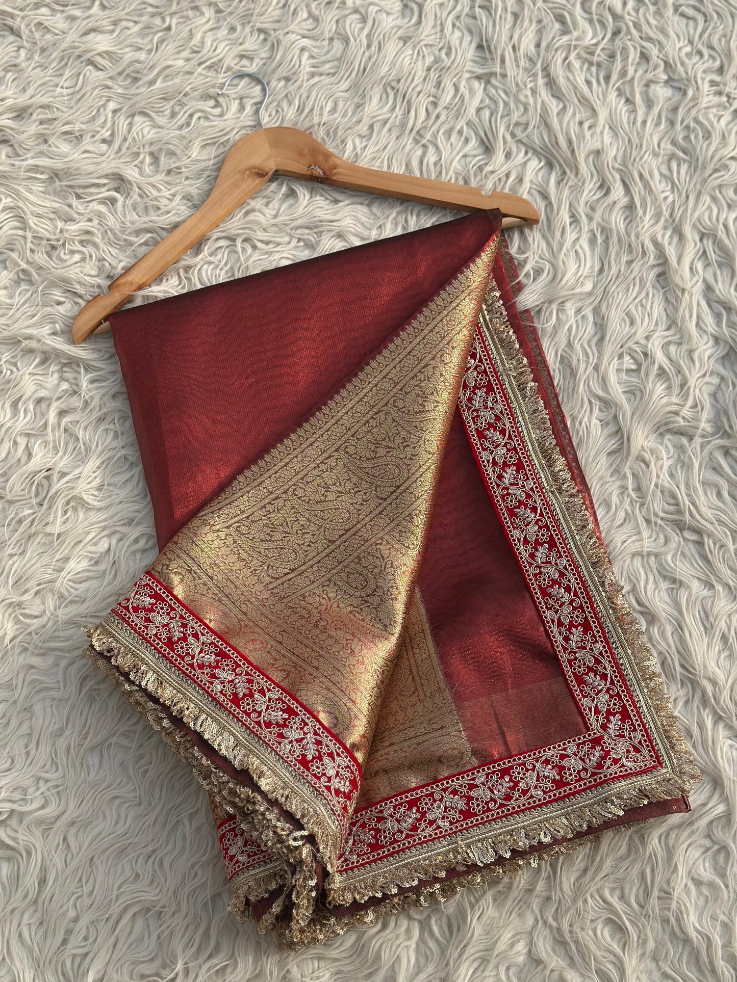 Tissue Jaquard saree party wear women sari blouse SaffronFashion