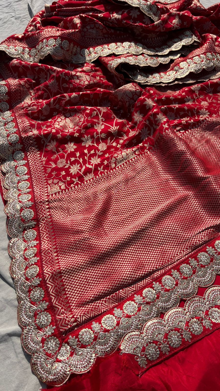 Red Wedding Munga Silk Saree Bridal Sarees - Saffronfashionindia