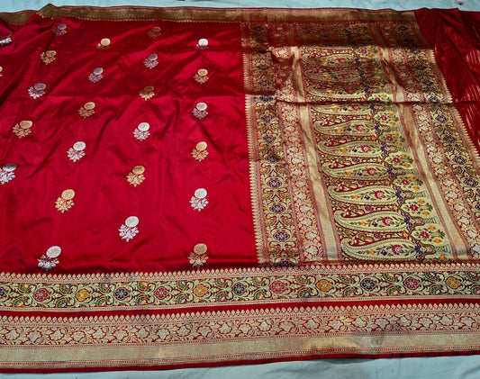 Red bridal saree Katan kadwa sarees Indian sari blouse SaffronFashion
