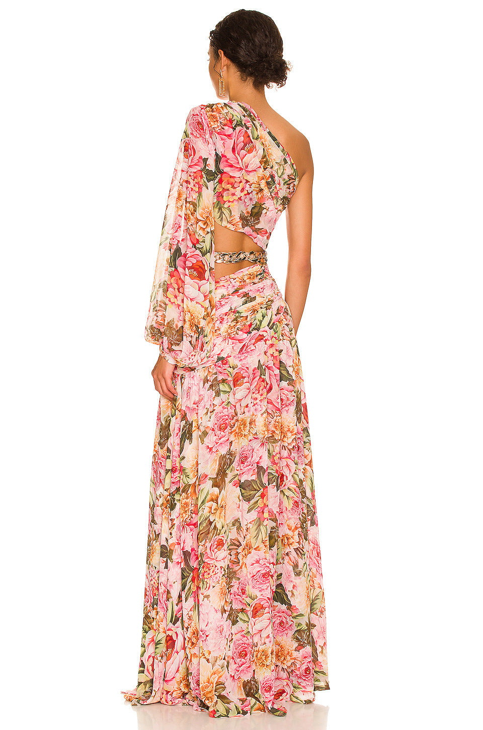 Fashion One-shoulder Bubble Long Sleeve Slim-fit Floral Hollow Split Dress - Saffronfashionindia