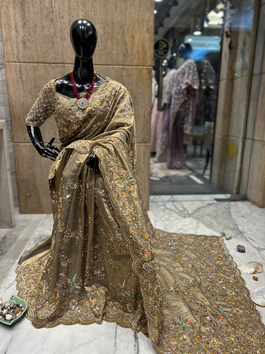 Silk organza saree embroidered saree Indian sari blouse hand embroidered sarees SaffronFashion