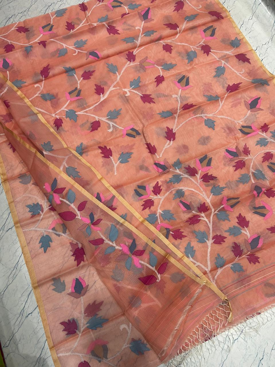 Anisha muslin jamdani Tantuj sarees - Saffronfashionindia