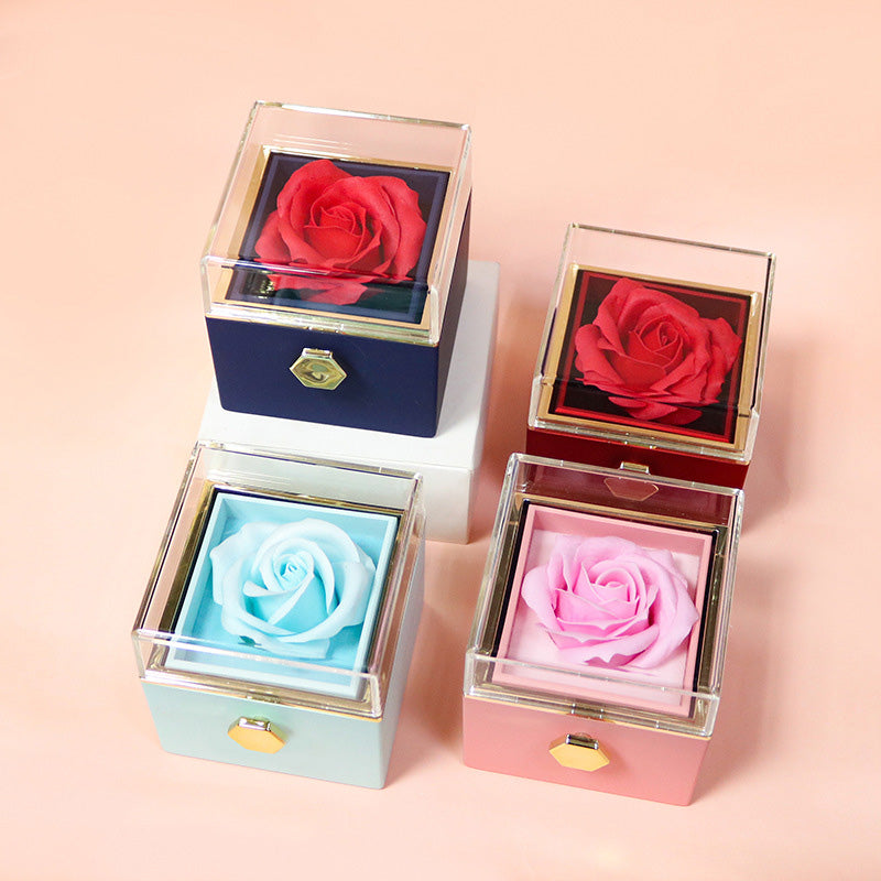 Rotating Soap Flower Rose Gift Box Creative Rotating Rose Jewelry Packaging Box Valentine's Day Gift For Women - Saffronfashionindia