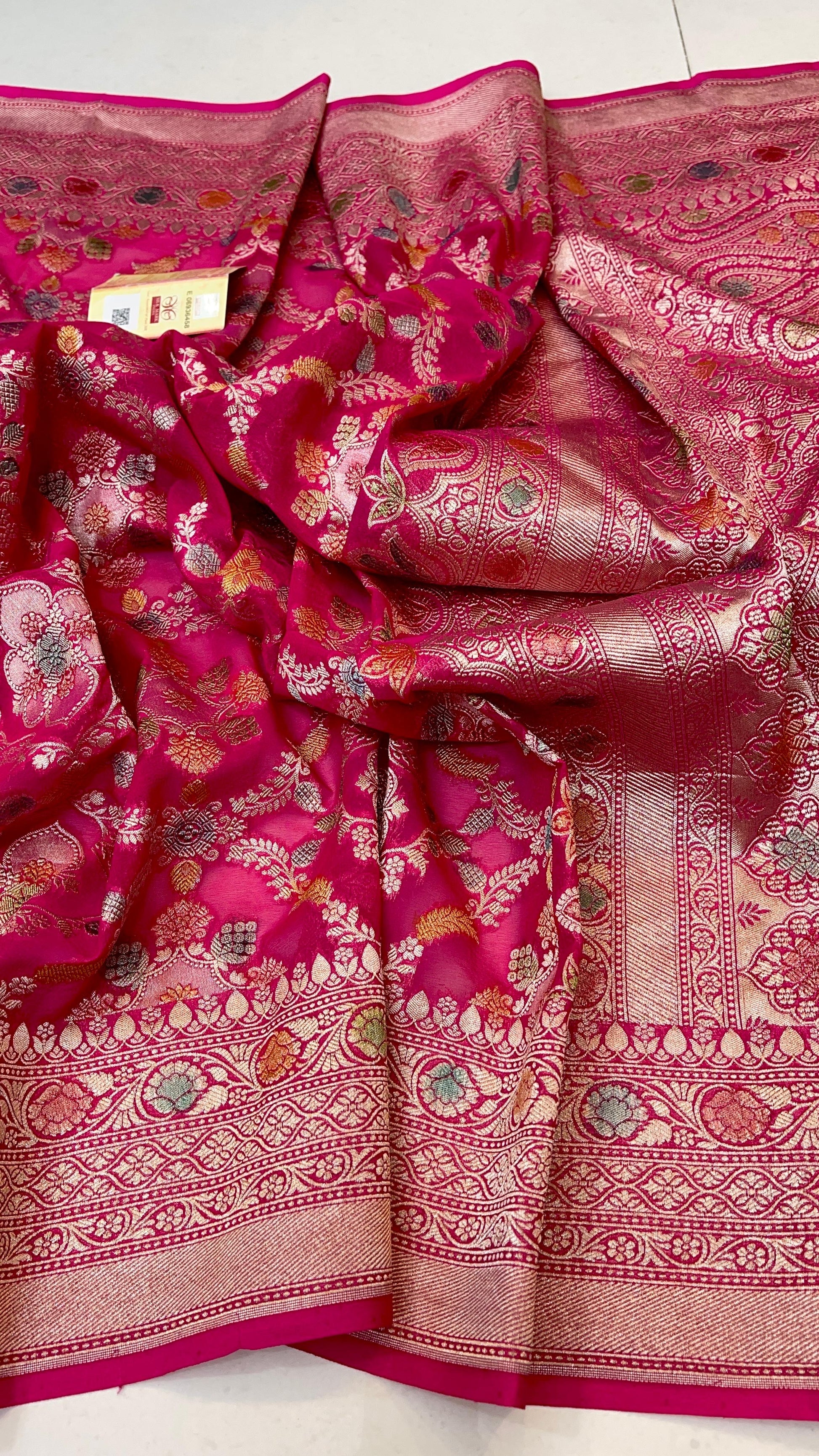 Ramaina Banarsi saree Khaddi gorgette saree woven sari blouse - Saffronfashionindia