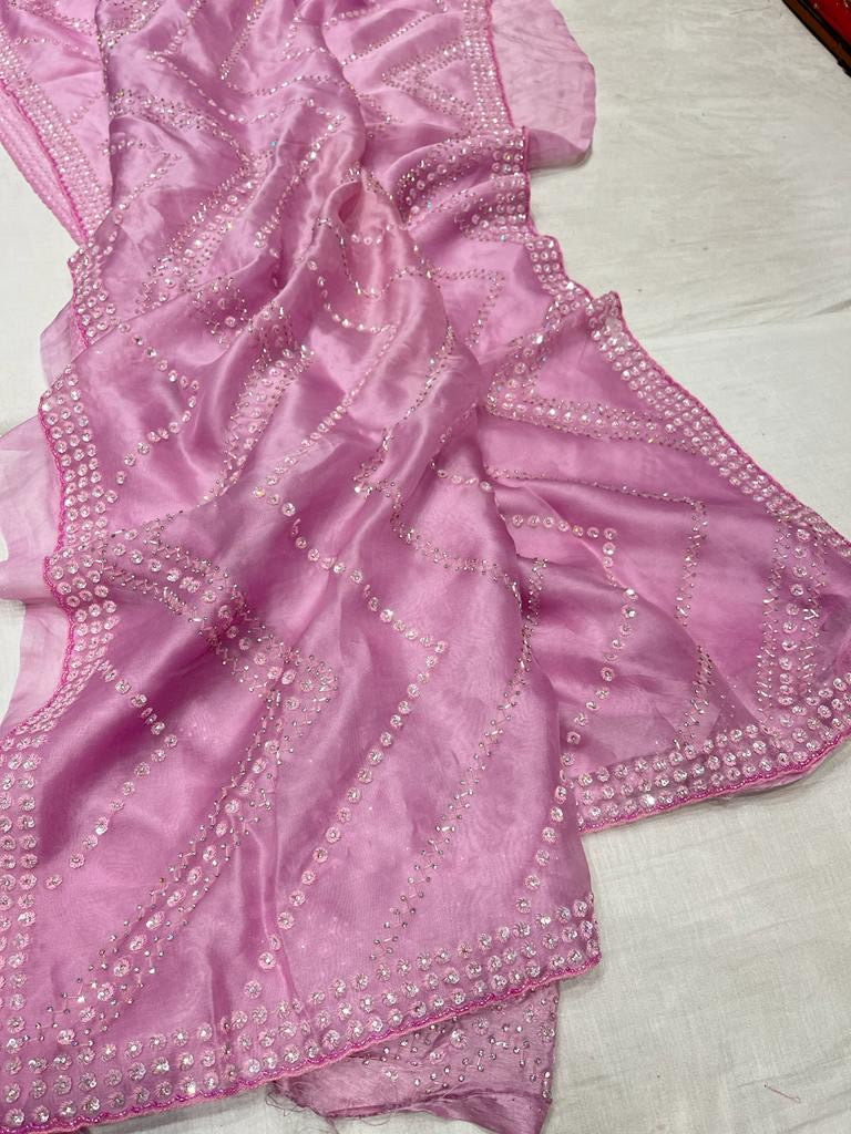Women organza saree sequins saree lovely sari - Saffronfashionindia
