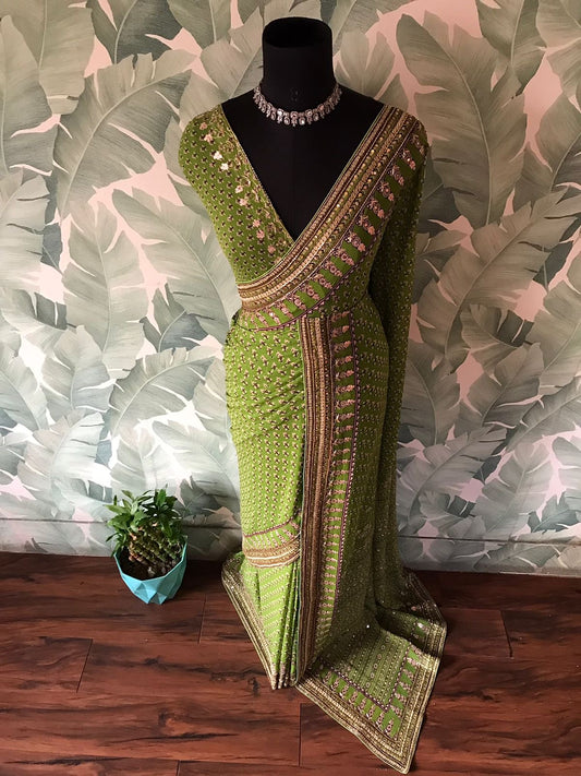 Premium gorgette sequins saree Partywear sari blouse Saffronfashionindia