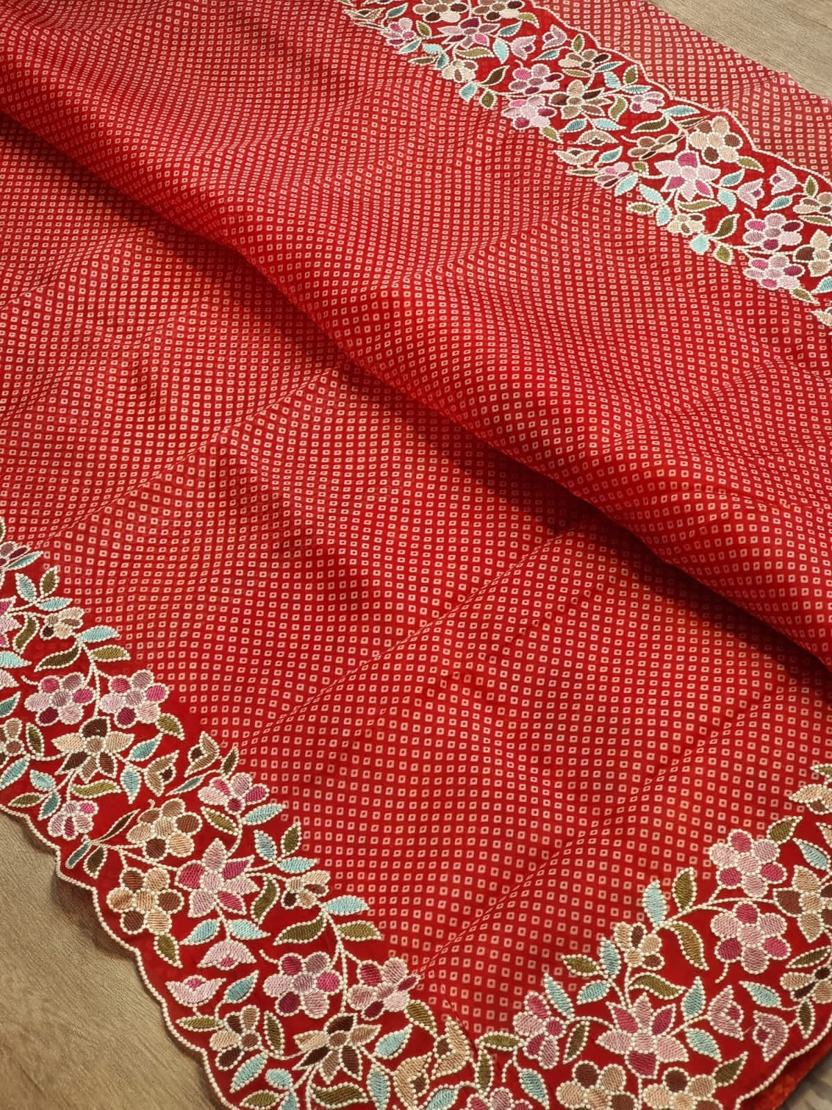 Multi bandhej printed inspired organza silk sarees - Saffronfashionindia
