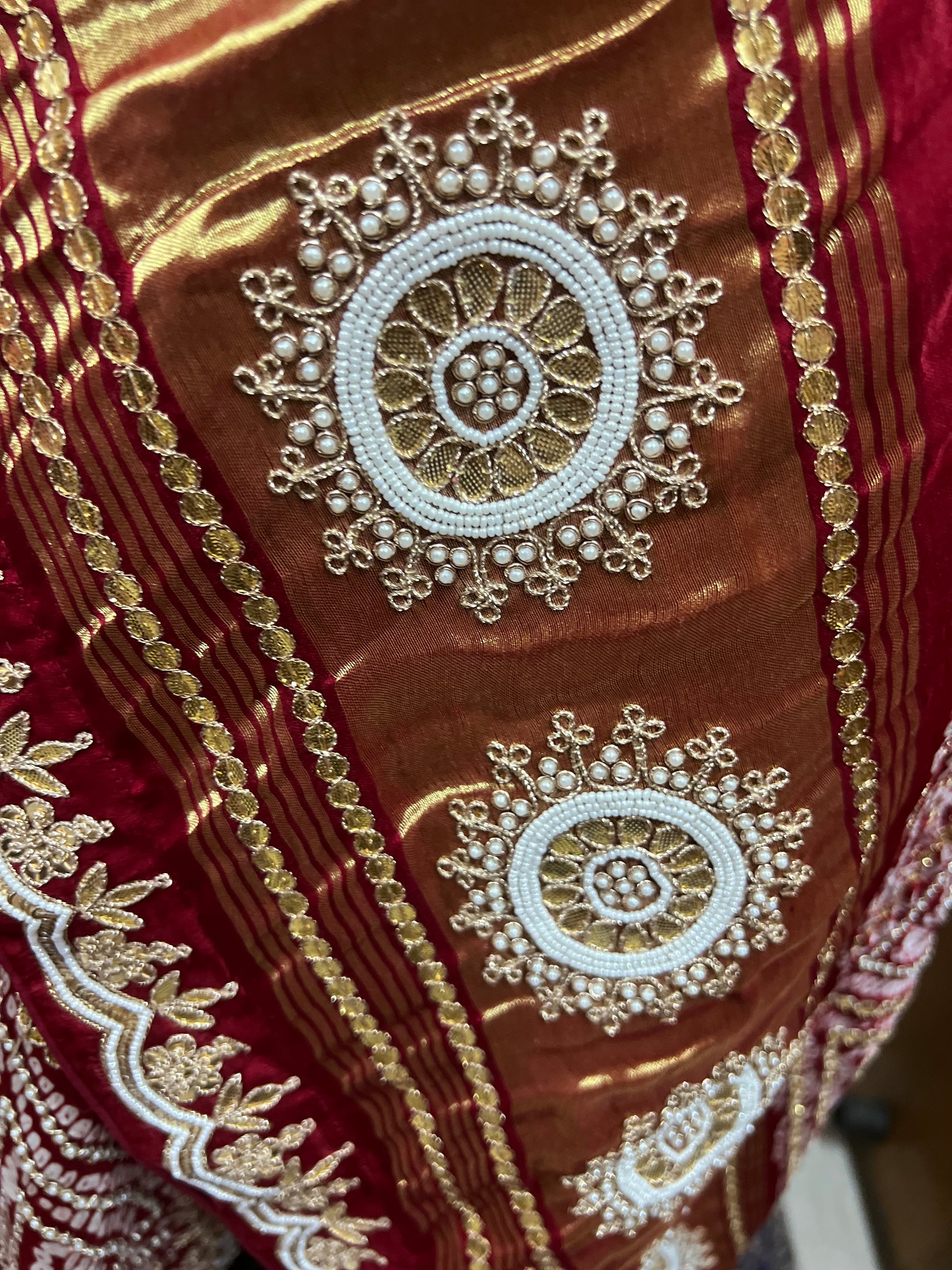 Red Gajji silk dupatta pearl gottapatti dupatta embroidered dupatta - Saffronfashionindia