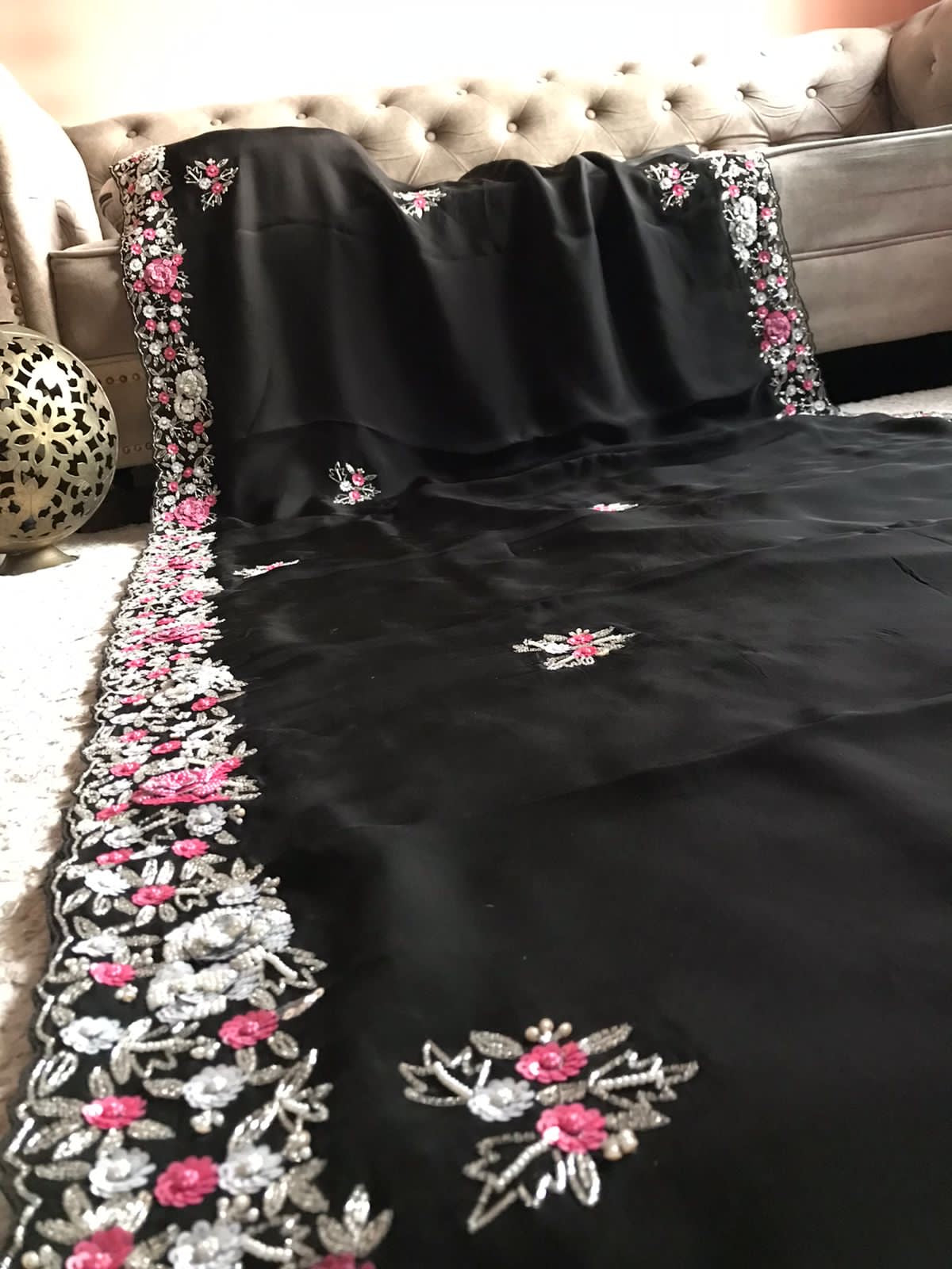 Women Saree Black Sequins Embroidered Saree - Saffronfashionindia