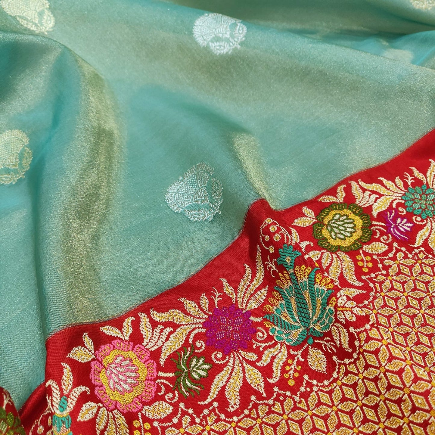 Vahiza tissue saree handwoven sarees Indian sari blouse - Saffronfashionindia