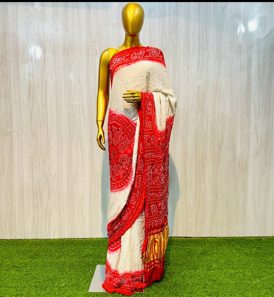 Bandhani saree pure gajji silk saree Indian wedding sari blouse SaffronFashion