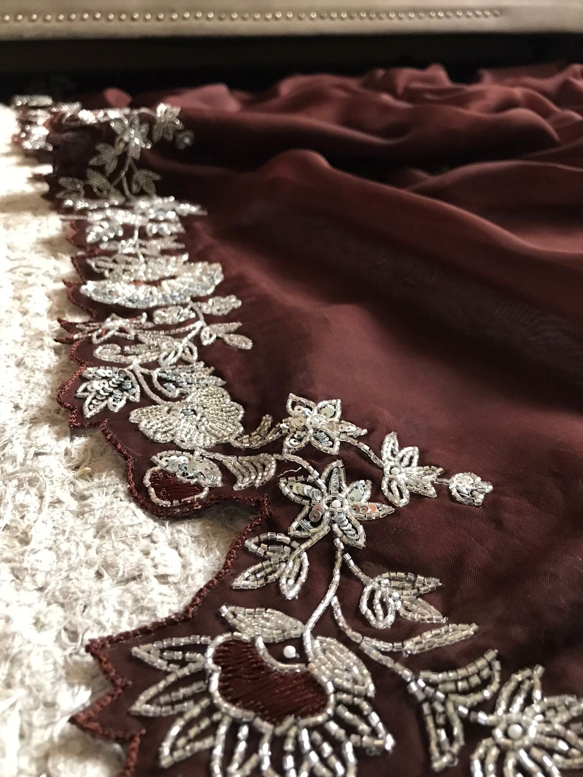 Brown organza silk saree premium sarees - Saffronfashionindia