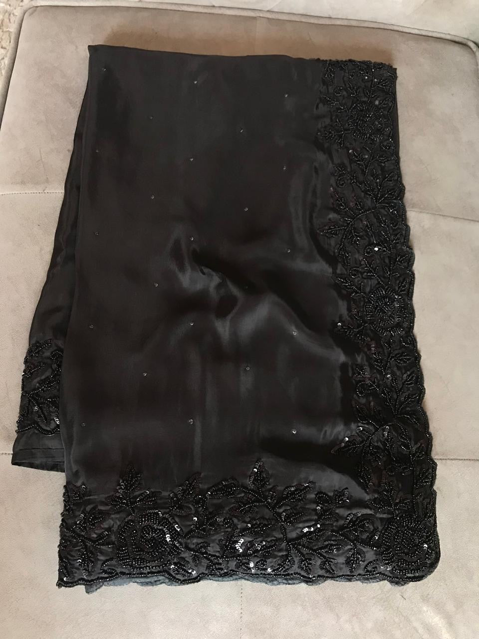 Celebrity inspired black satin organza saree Partywear sarees - Saffronfashionindia