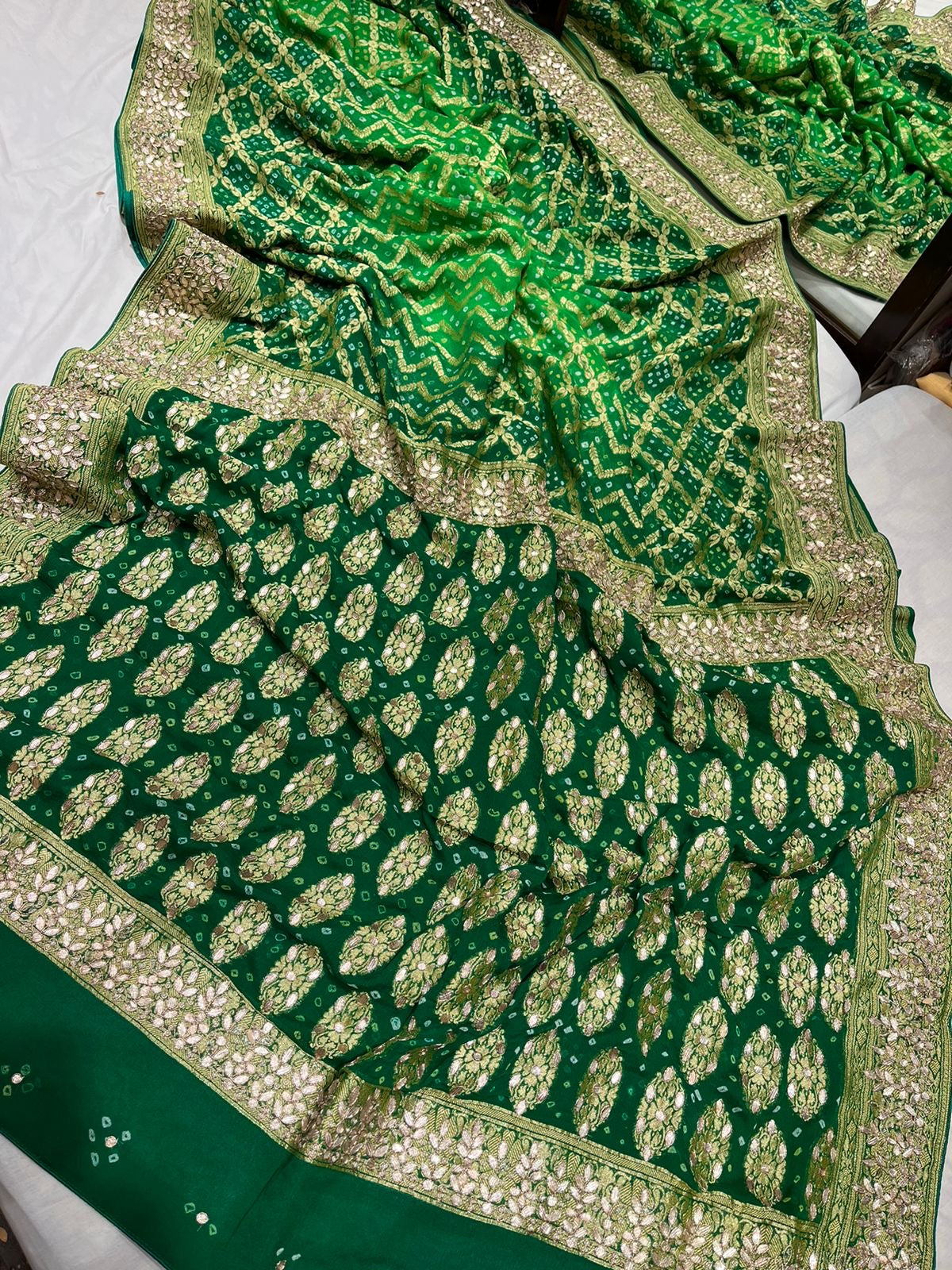 Gottapatti bandhej saree Indian traditional zardosi sarees - Saffronfashionindia