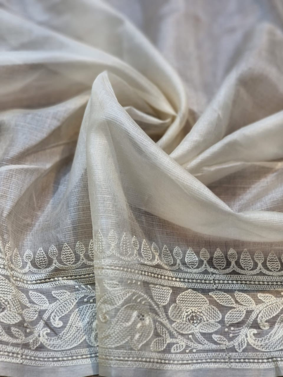 White tussar Kora saree zari silk sarees blouse - Saffronfashionindia