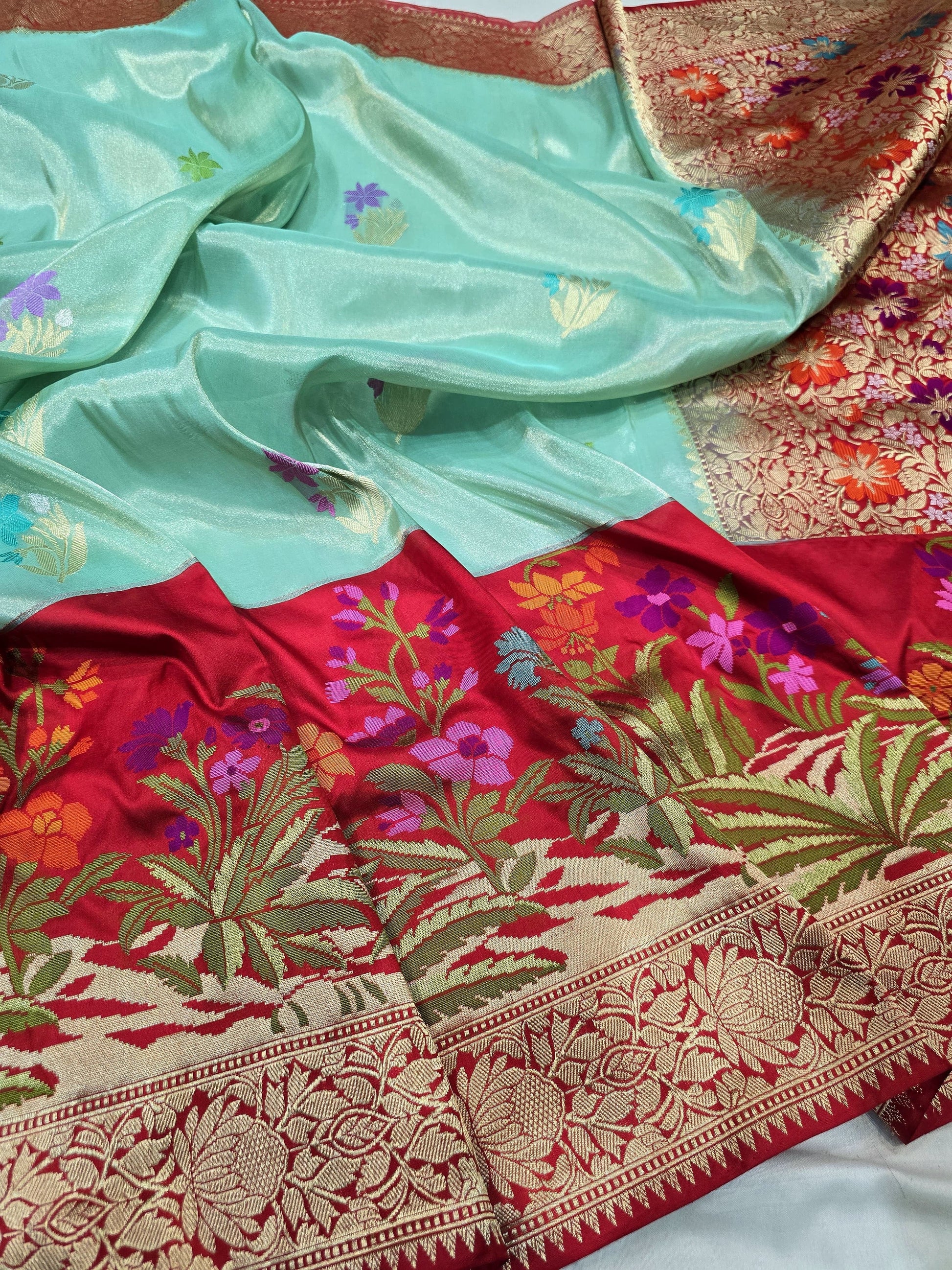 Vintage Banarsi katan silk saree Indian sarees Traditional sari blouse SaffronFashion
