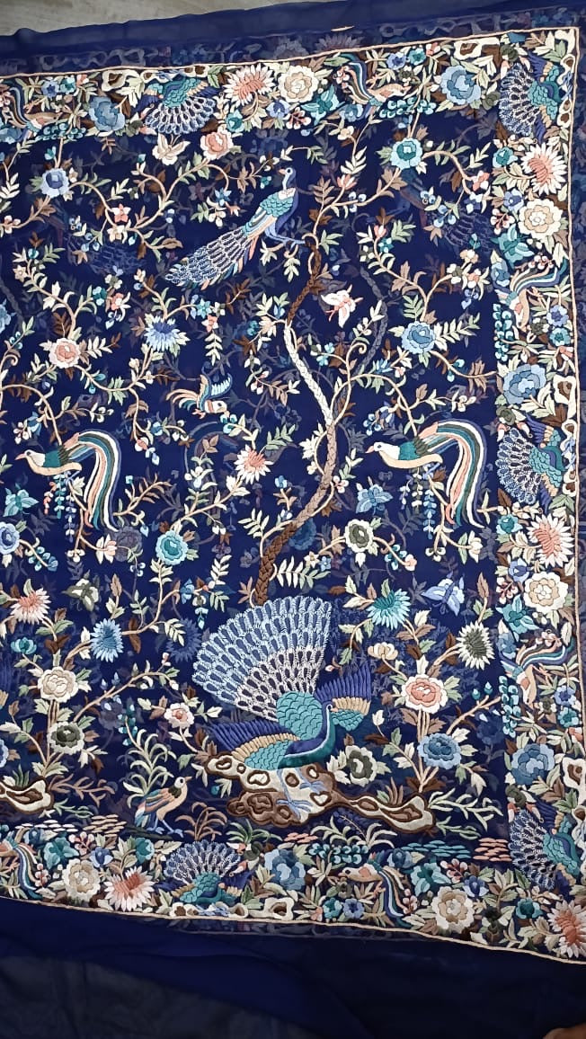 Royal luxury Parsi Gorgette Saree Authentic Handwork gara saree - Saffronfashionindia
