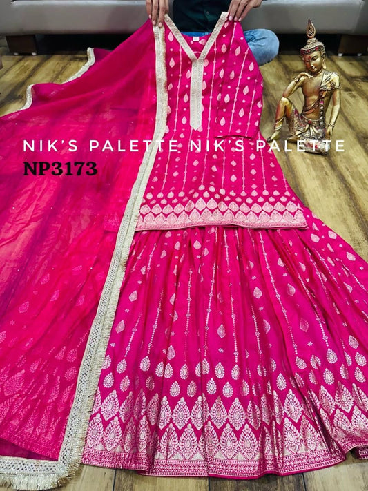 Pink Sharara Set Banarsi bridesmaid Dress - Saffronfashionindia
