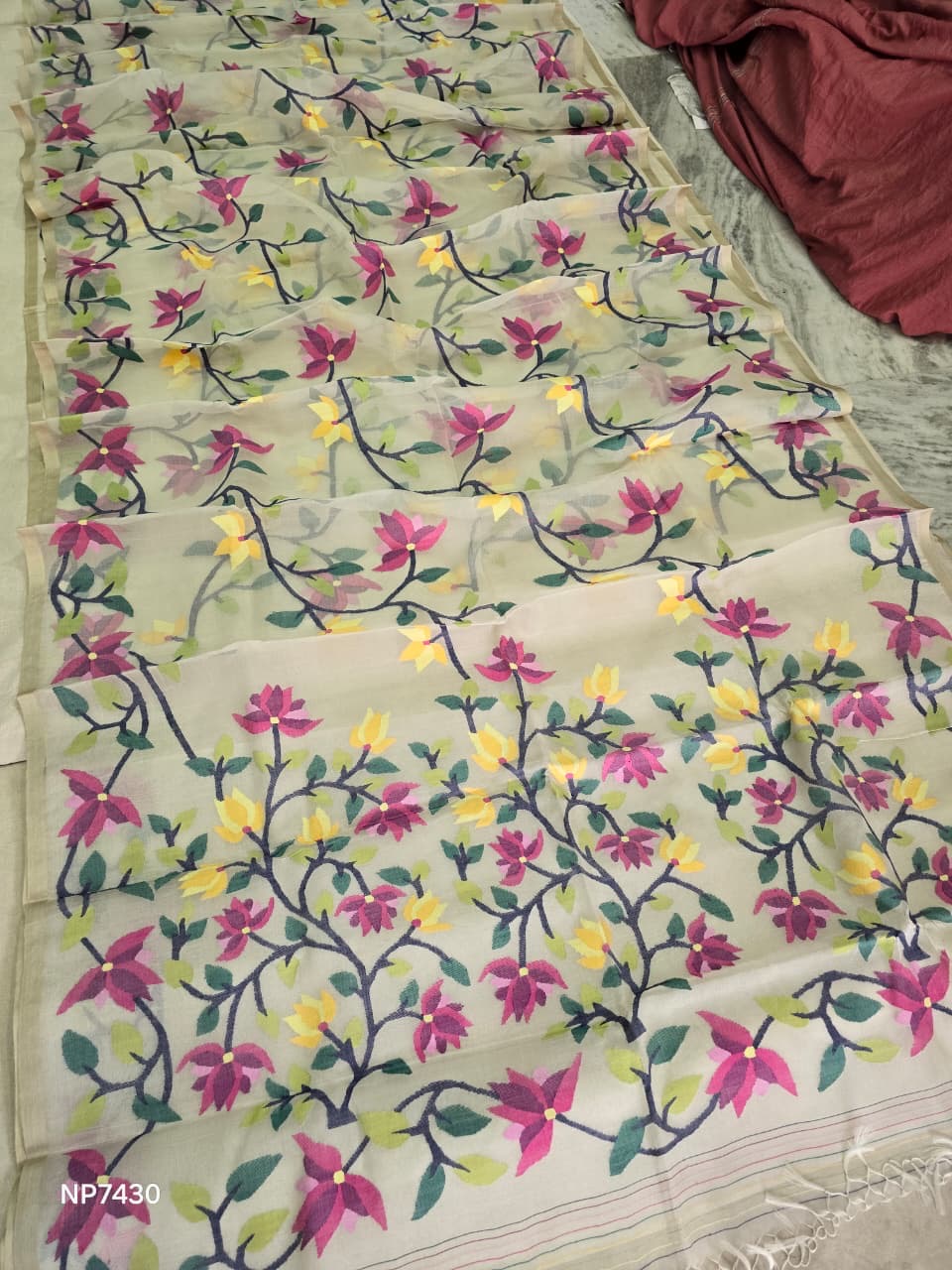 Ramia jamdani saree Tantuj sari blouse handmade sarees SaffronFashion