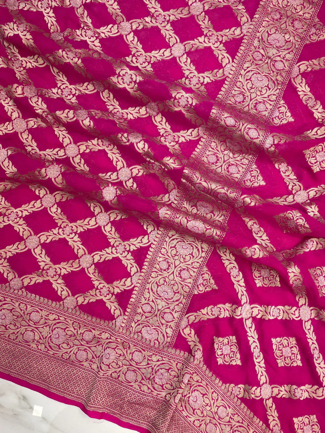 Pink Gorgette Khaddi dupatta waterzari dupatta - Saffronfashionindia