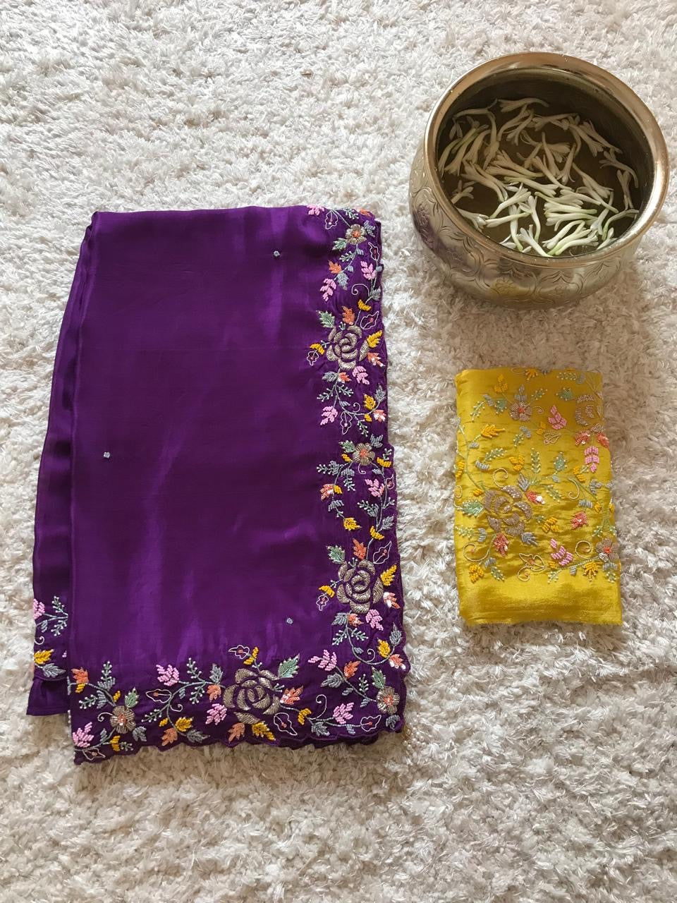 Purple satin saree Partywear sarees SaffronFashion