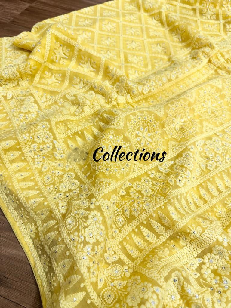Chikankari beautiful Gorgette sarees women sari - Saffronfashionindia