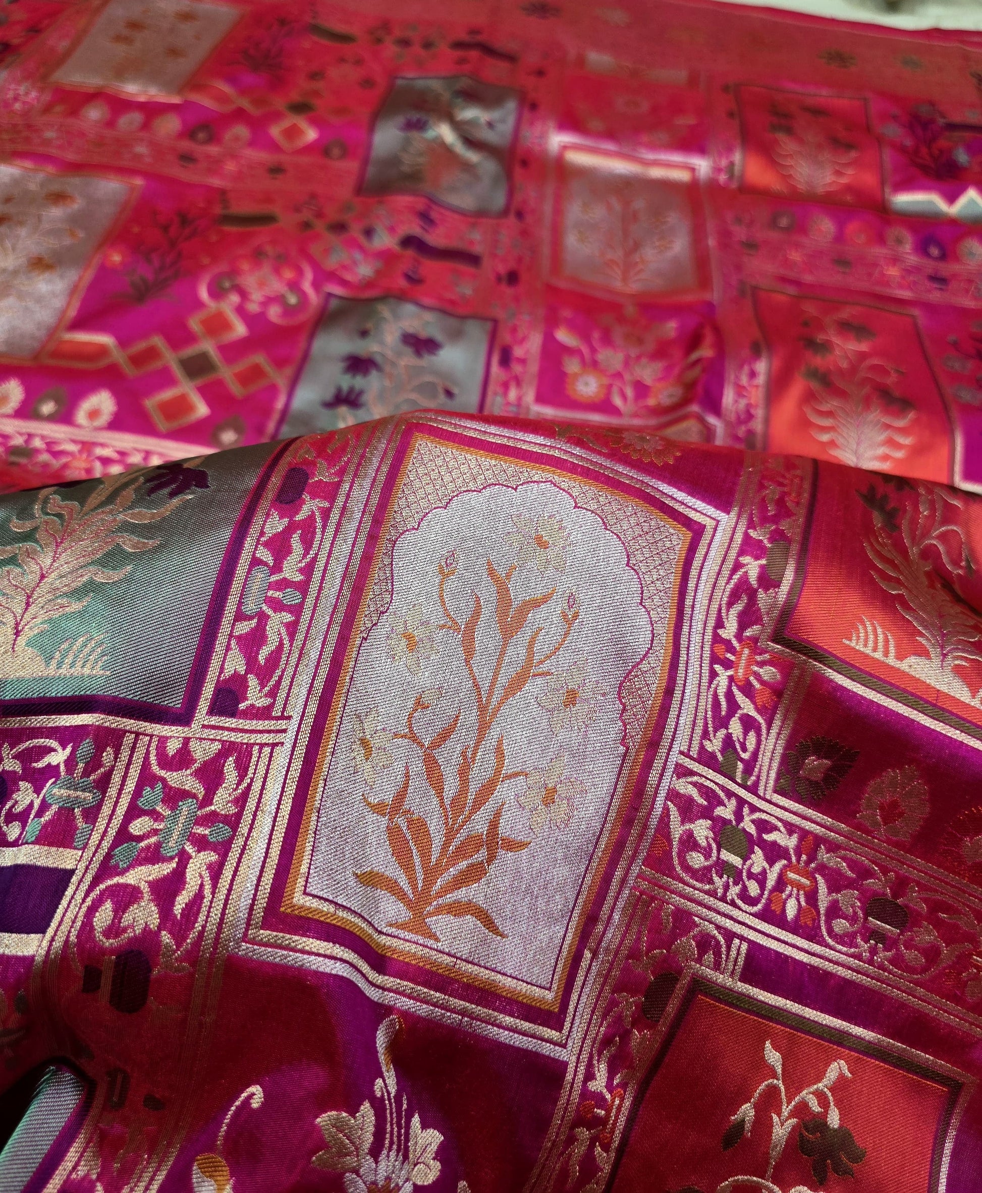 Mughal inspired katan silk saree Banarsi saree exclusive sarees SaffronFashion