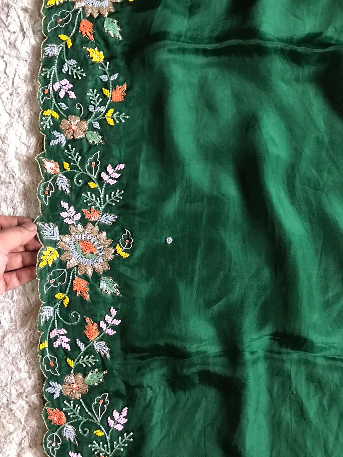 Embroidered Saree Green Premium Satin Organza Saree - Saffronfashionindia