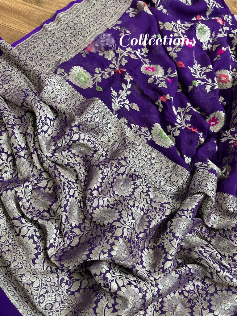 Banarsi Khaddi Gorgette weaving sarees floral saree - Saffronfashionindia