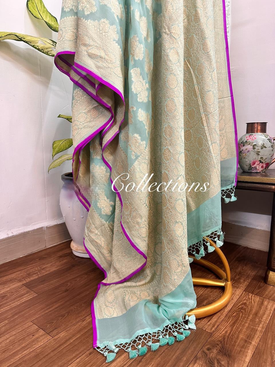 Itani khaddi Georgette saree handwoven sarees blouse SaffronFashion