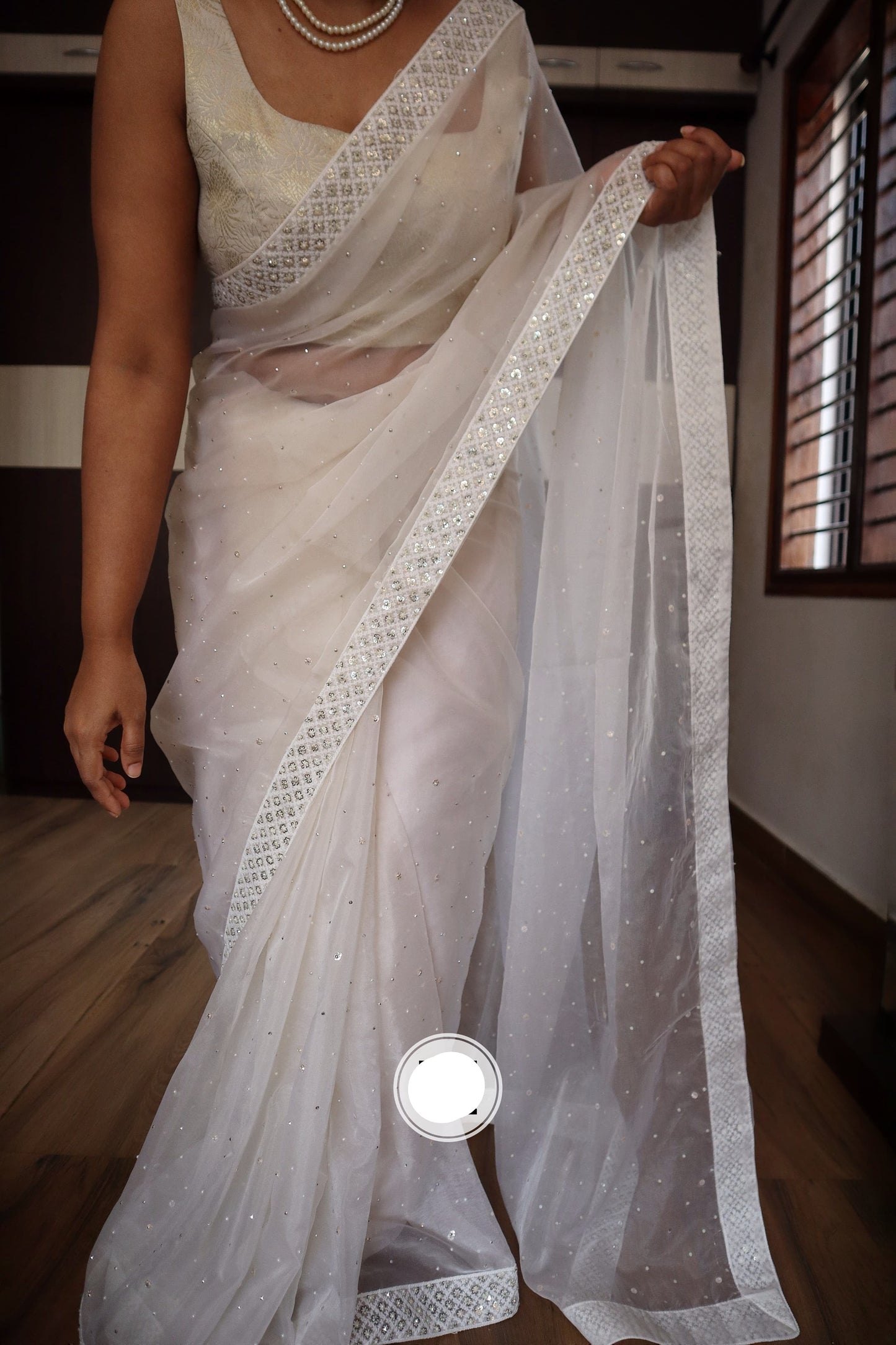 Fairy white saree organza saree simple elegant saree blouse SaffronFashion