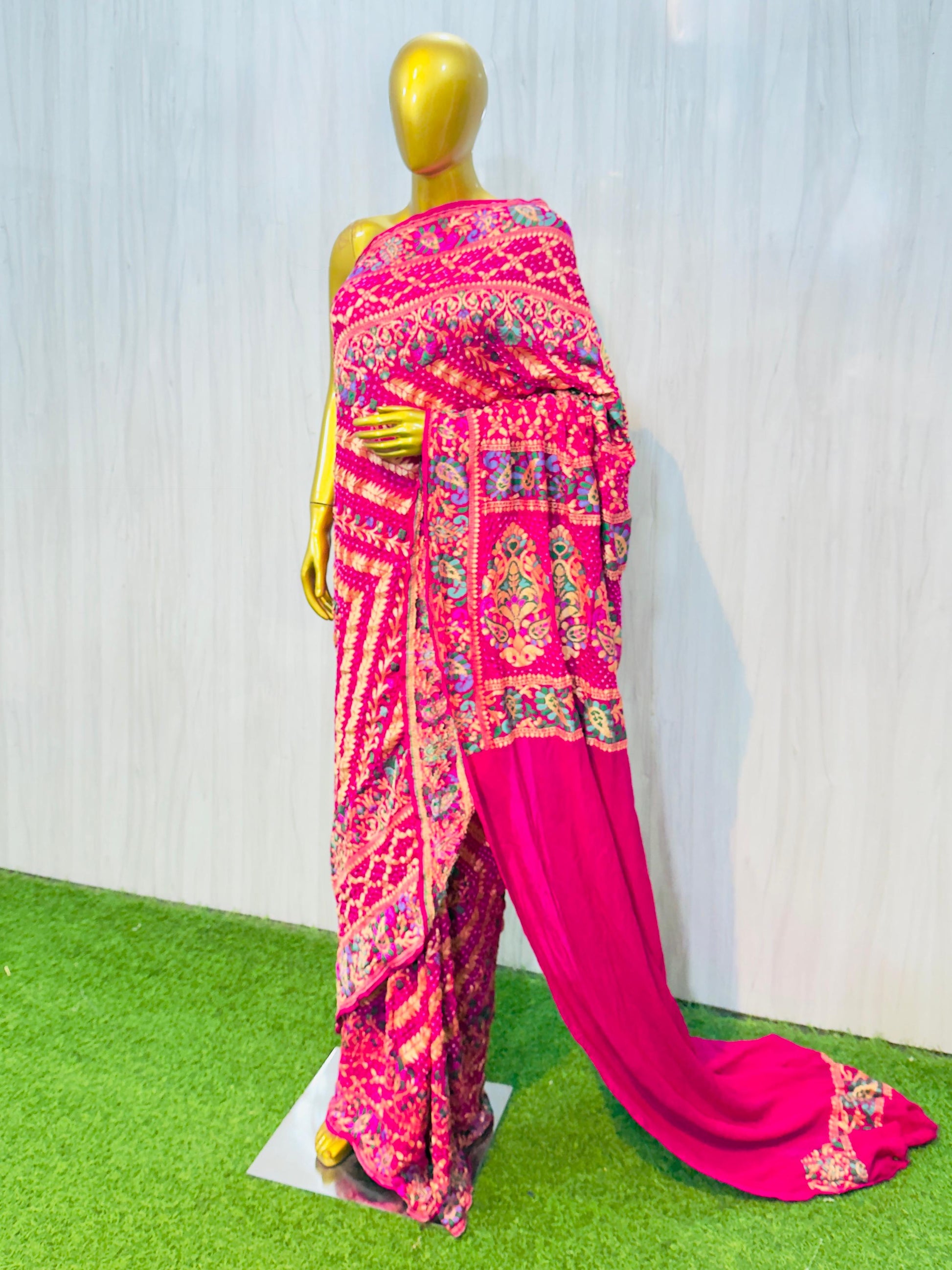 Gorgette saree Banarsi saree meenakari sari blouse Saffronfashionindia