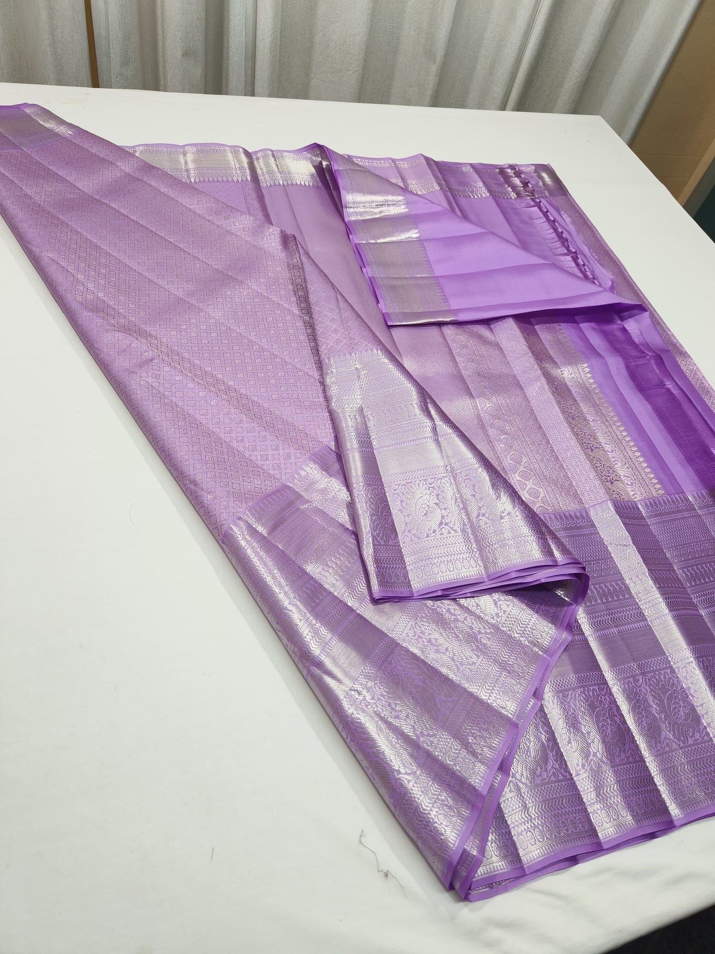 Lavender silver zari Kanjeevaram silk saree - Saffronfashionindia