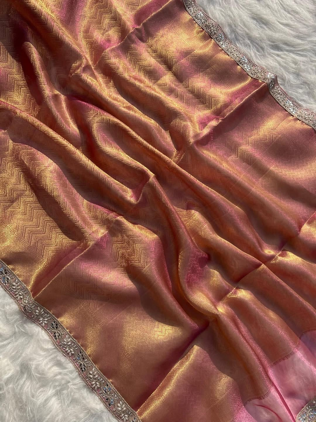 Vahija Banarsi saree soft silk saree partywear sari blouse SaffronFashion
