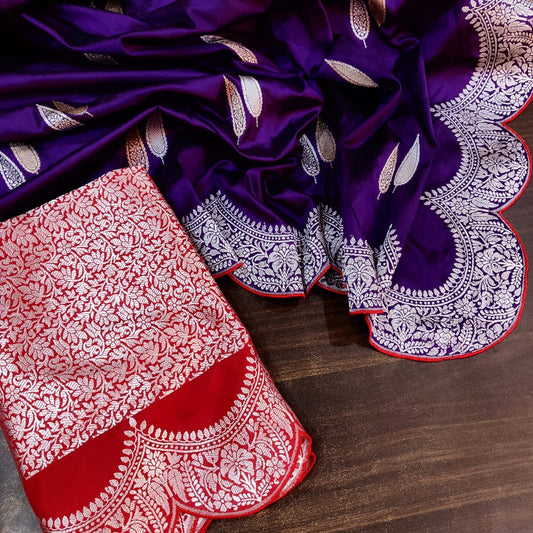 Purple Katan silk handwoven kadwa women saree Saffronfashion
